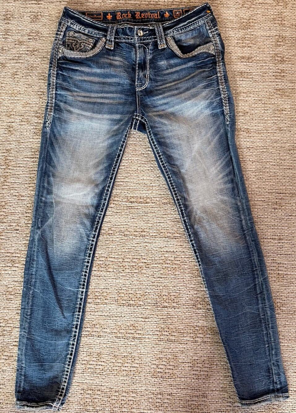 Rock Revival Lilac Rose Skinny Jeans Size 28 Blue Denim Embellished